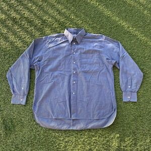 Lorenzini Shirt Mens 17 43 Long Sleeve Blue Micro Check Dress Made Italy Cotton